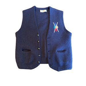 Fairway & Greene Wool Mens Vest - Navy Blue With Colorful Argyle Embroidery Butt